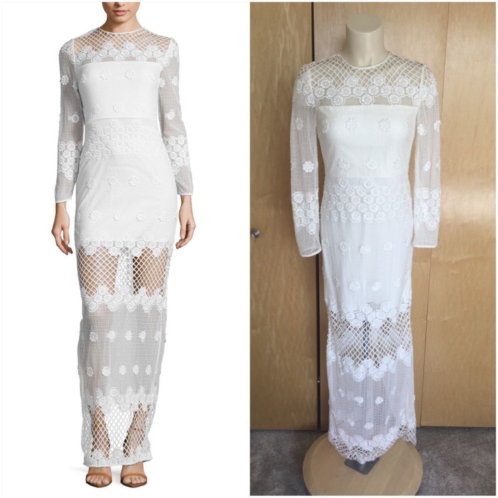 Alexis Axelle Long-Sleeve Netted Maxi Dress, White